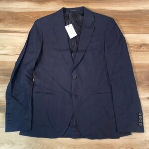 Reiss Blazer Mens 38 Navy Blue 100% Linen Jolt B Two Button Unlined Sport Coat
